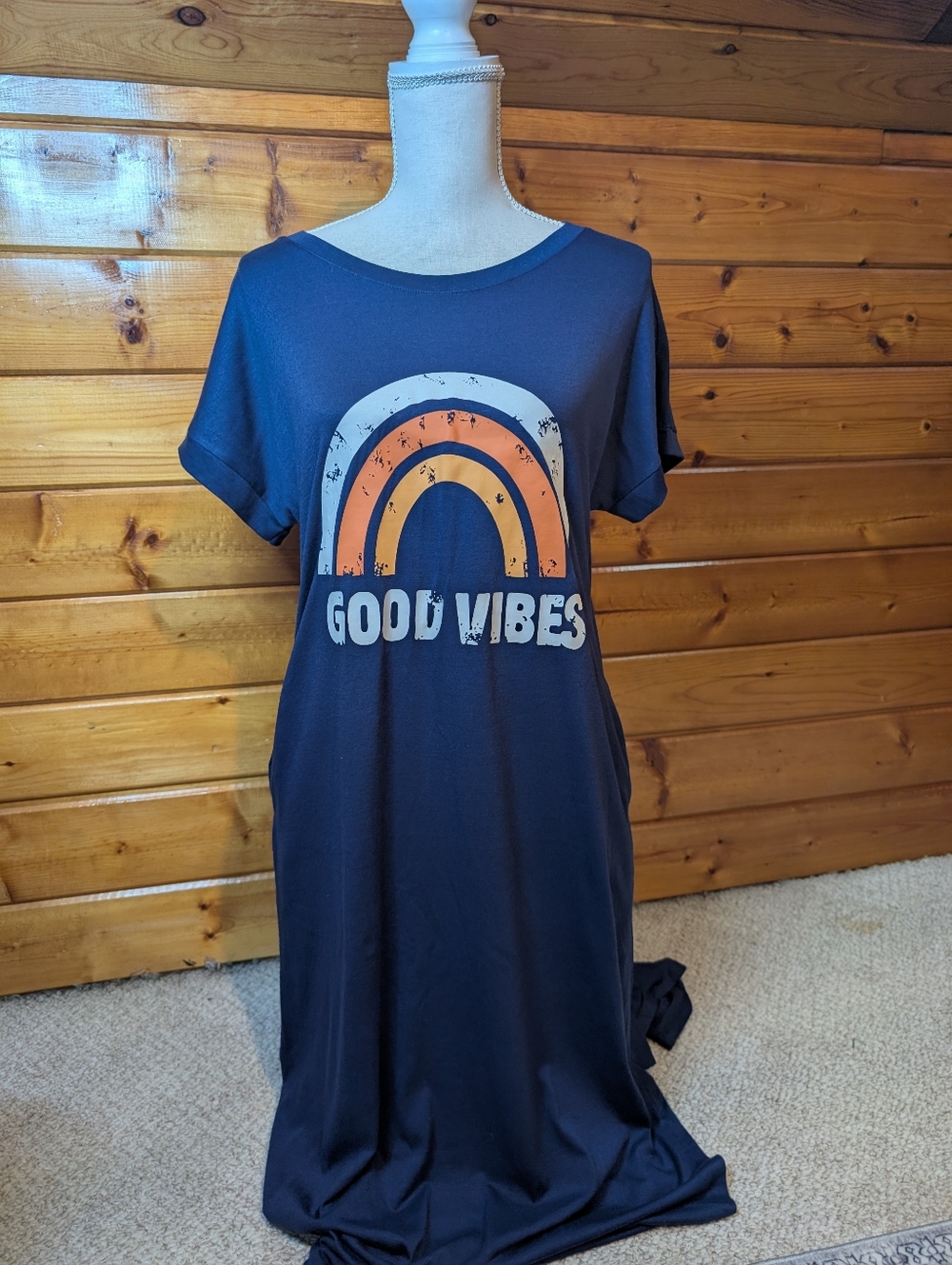 Good Vibes Graphic Maxi Dress - Navy Blue